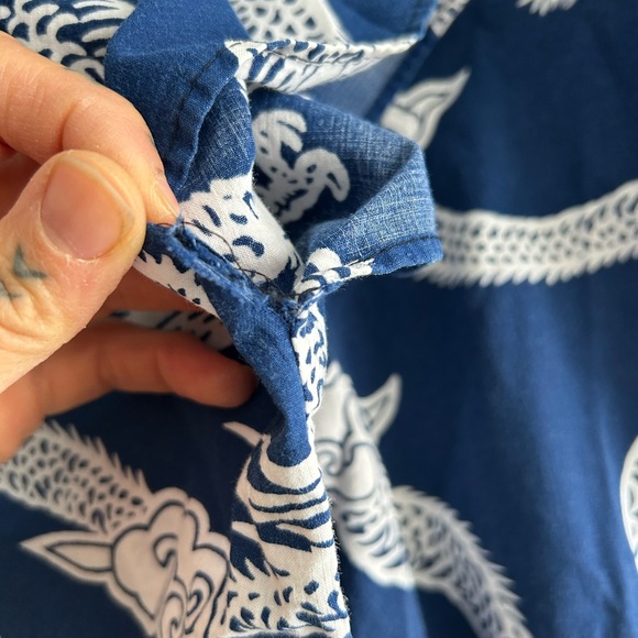 Vintage 70s Dragon Print Belted Kimono Robe OS Unisex Full Length Navy Cotton - Picture 4 of 12